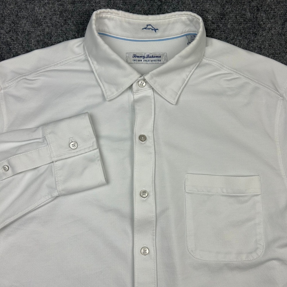 Tommy Bahama IslandZone Button Shirt Mens L White San Lucio Stretch Long Sleeve